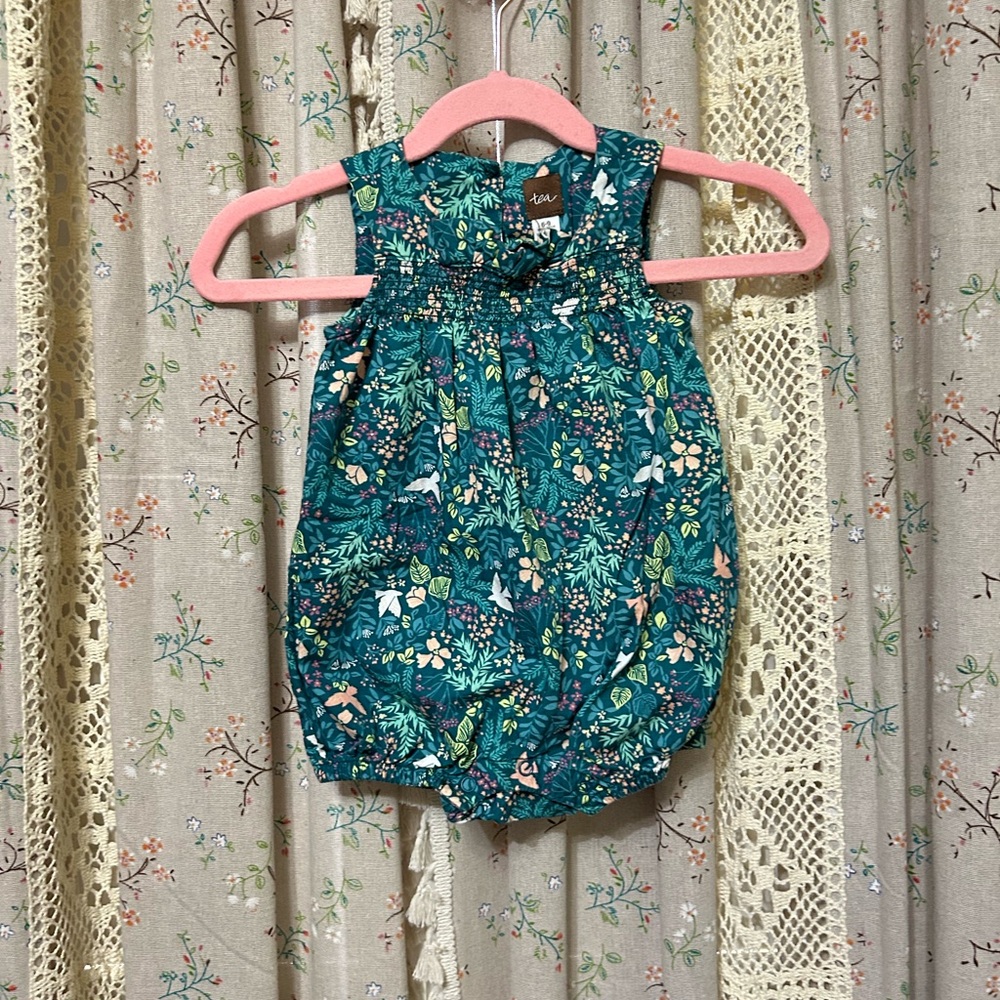 Tea Collection‎ 6–9M Botanical Bubble Romper Green Floral